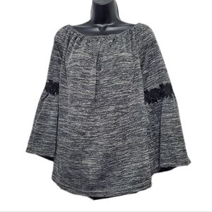 2/$30 Unique Spectrum Women's Off Shoulder Bell Sleeve Top w Black Lace Detail